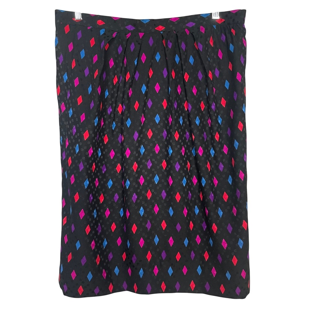 Vintage 80s Louis Feraud Skirt Harlequin Diamond Pattern Black Funky Colorful